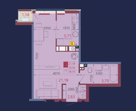 1-к квартира, 7/12 эт., 37м²